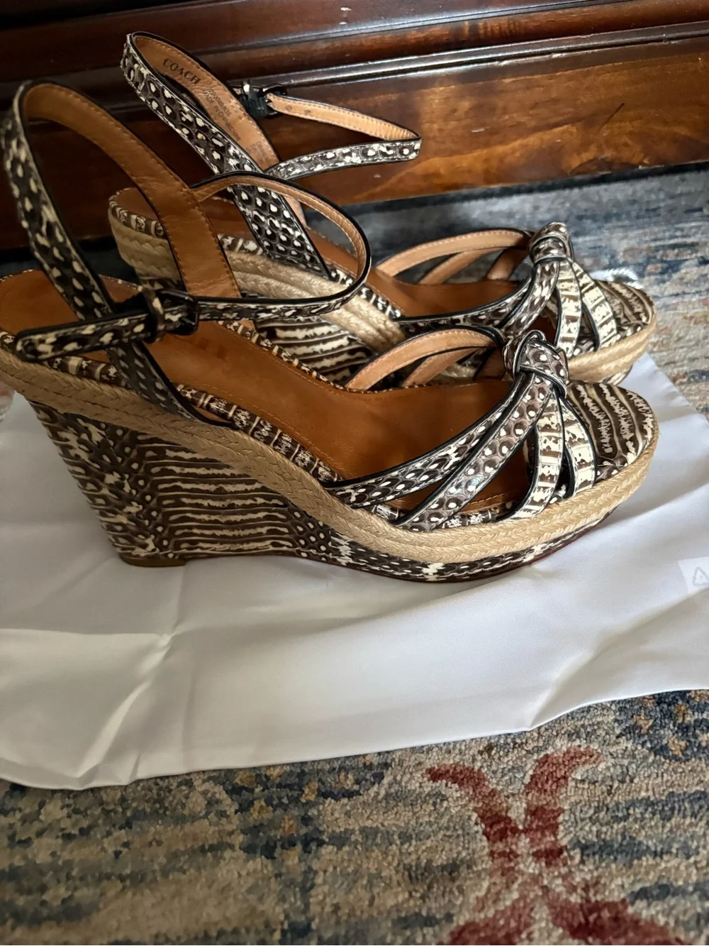Coach Brown & Cream Patterned Wedge Sandals